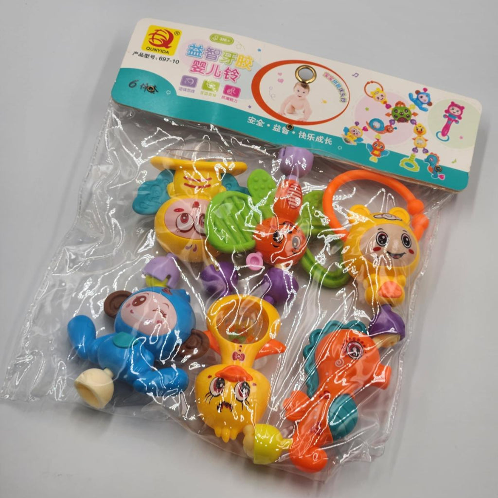 6 ps Set Educational Baby Toys Children Stroller Hanging Rattles Kids Small Plastic Hand Bell Toy Shaker Rattle Set for Baby