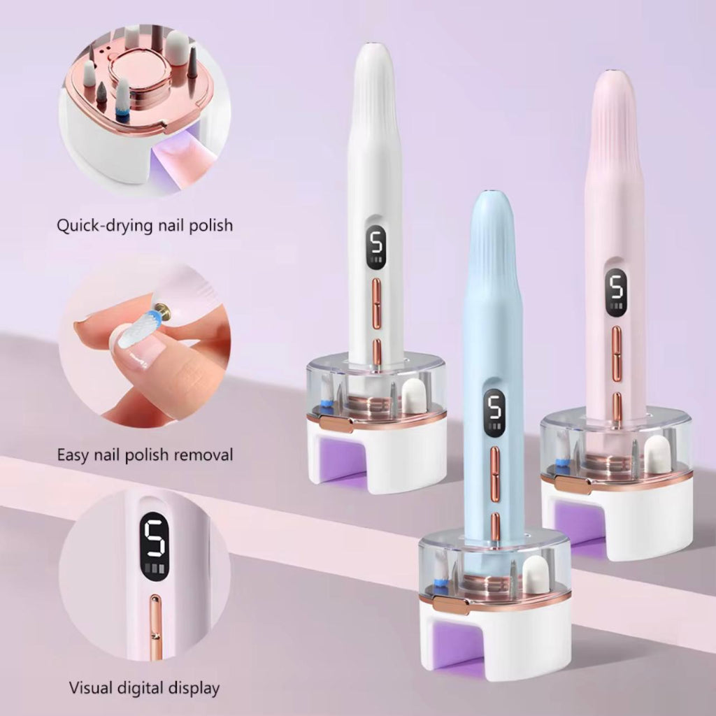 Set for Grinding And Polishing Nails, Including a Nail Lamp, Nail Trimmer, And Foot Trimmer, Featuring 6 Grinding Heads.