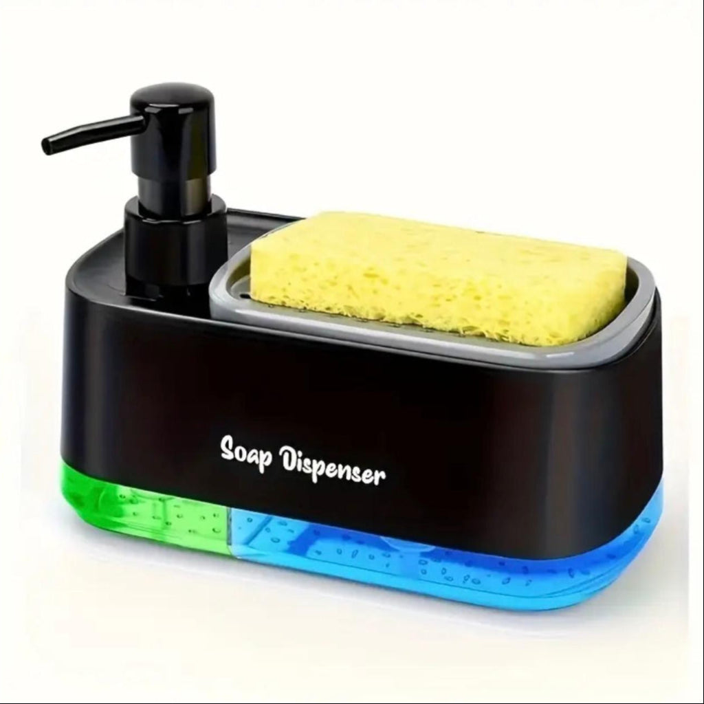 3-in-1 Hand & Dish Soap Dispenser Set with Sponge Holder – Double Pump Countertop Organizer