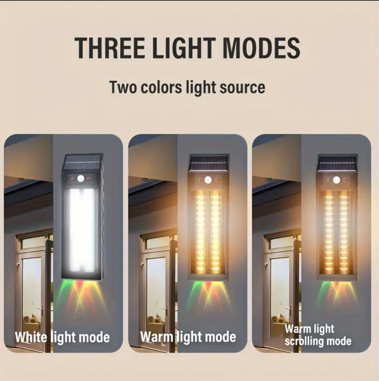 Solar Motion Sensor Outdoor Wall Light – RGB LED, 3 Modes, Dimmable Garden & Pathway Lamp