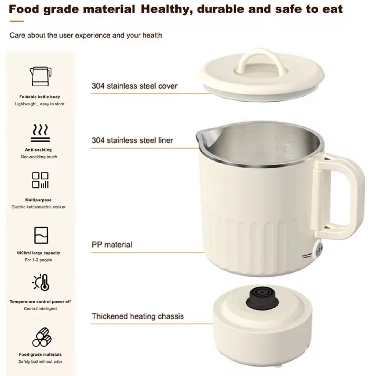 Small Stainless Steel Portable Electric Kettle Cordless Mini Travel & Outdoor Folding Water Kettle for Home & Kitchen Use
