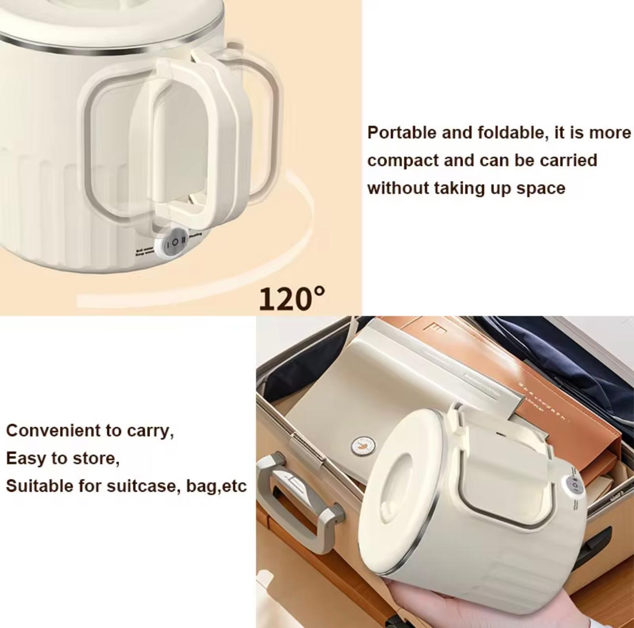 Small Stainless Steel Portable Electric Kettle Cordless Mini Travel & Outdoor Folding Water Kettle for Home & Kitchen Use