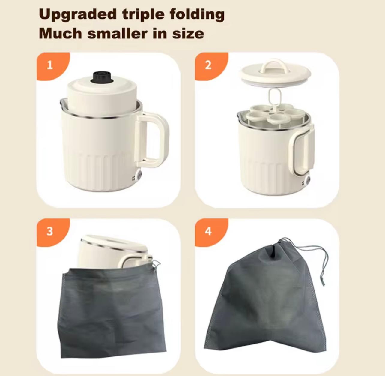 Small Stainless Steel Portable Electric Kettle Cordless Mini Travel & Outdoor Folding Water Kettle for Home & Kitchen Use