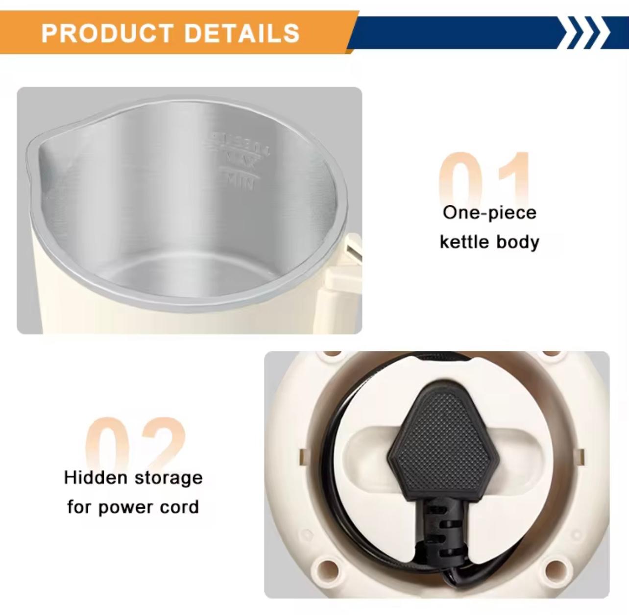 Small Stainless Steel Portable Electric Kettle Cordless Mini Travel & Outdoor Folding Water Kettle for Home & Kitchen Use