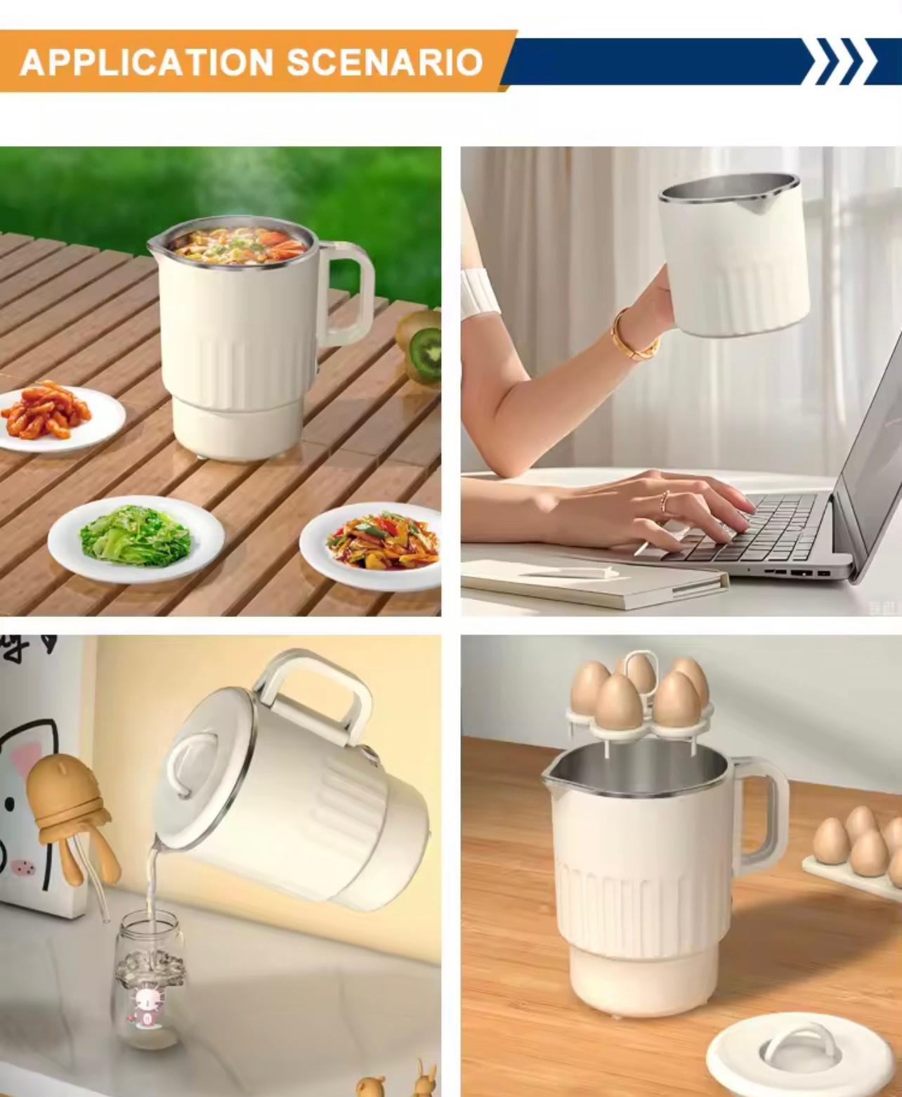 Small Stainless Steel Portable Electric Kettle Cordless Mini Travel & Outdoor Folding Water Kettle for Home & Kitchen Use