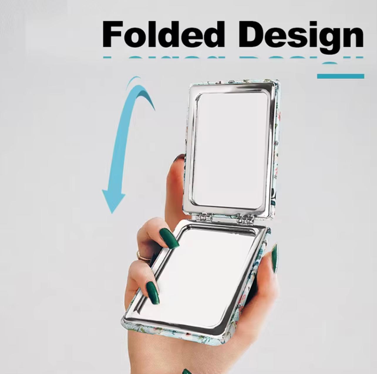 مرآة مكياج محمولة من الفولاذ المقاوم للصدأ - عدسة مكبرة ذات شكل زهرة