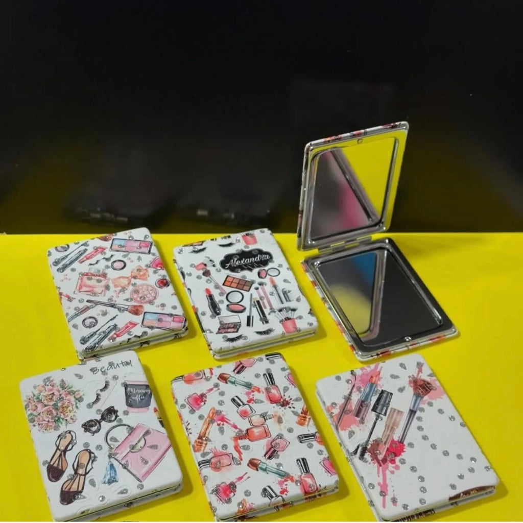 Stainless Steel Portable Makeup Mirror โ Magnifying Glass with Flower Theme