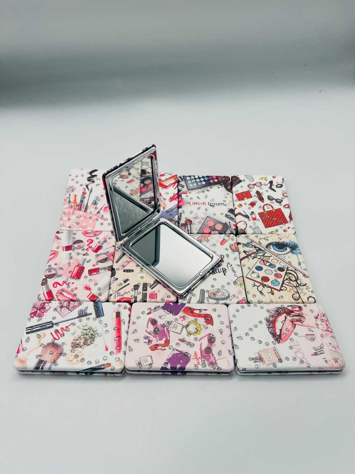 مرآة مكياج محمولة من الفولاذ المقاوم للصدأ - عدسة مكبرة ذات شكل زهرة