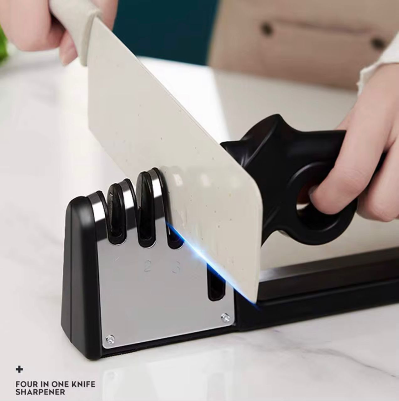 4-in-1 Multifunctional Handheld Knife Sharpener – Stainless Steel Blade Kitchen Tool
