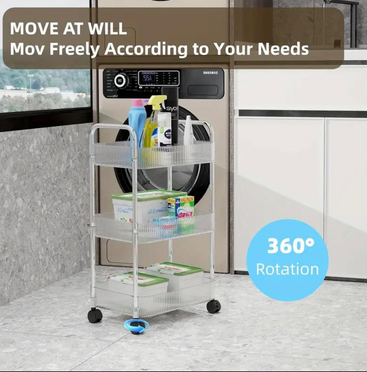 3-Tier Transparent Acrylic Storage Cart with Wheels – Multi-Layer Organizer for Bathroom