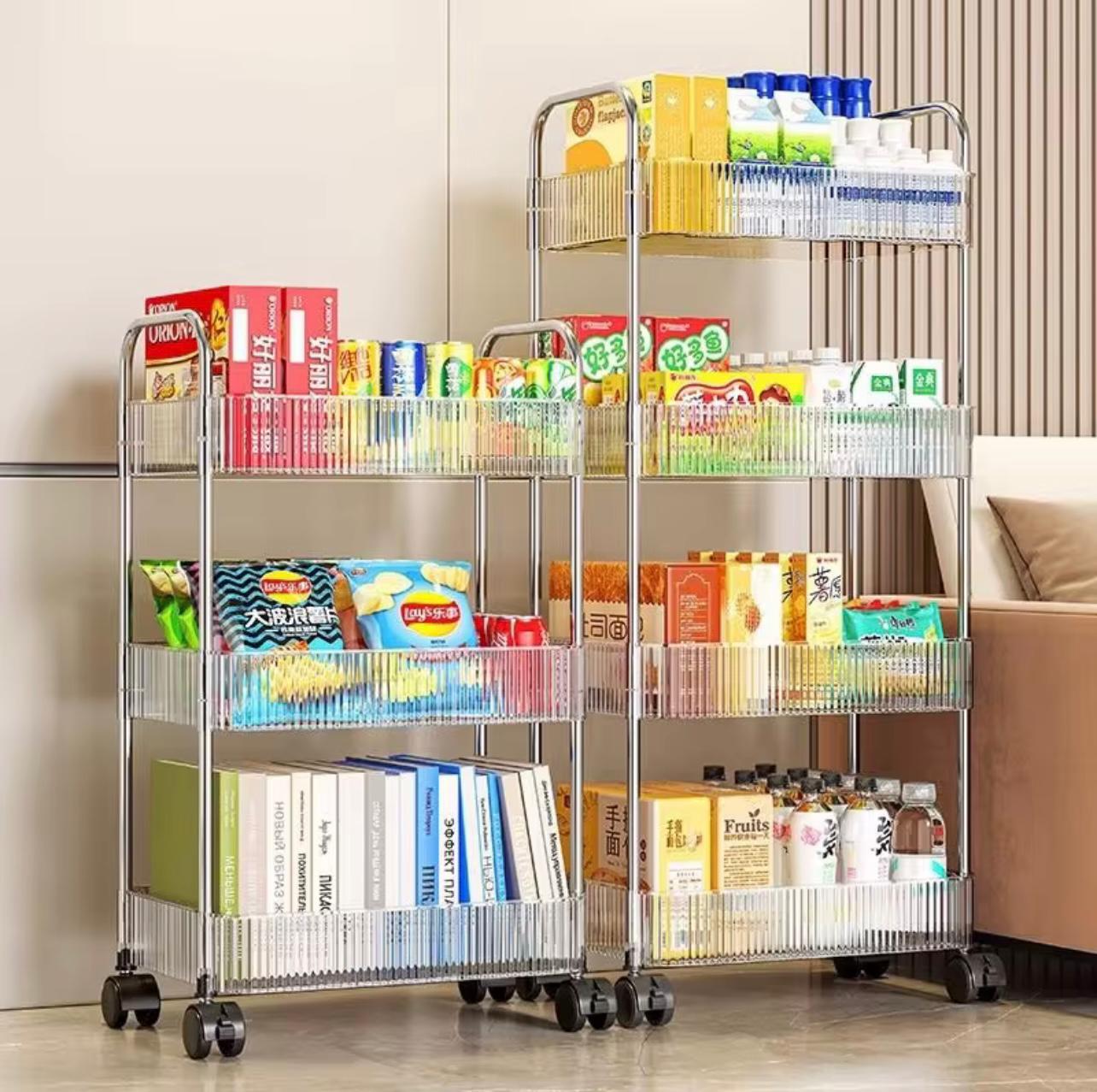3-Tier Transparent Acrylic Storage Cart with Wheels – Multi-Layer Organizer for Bathroom