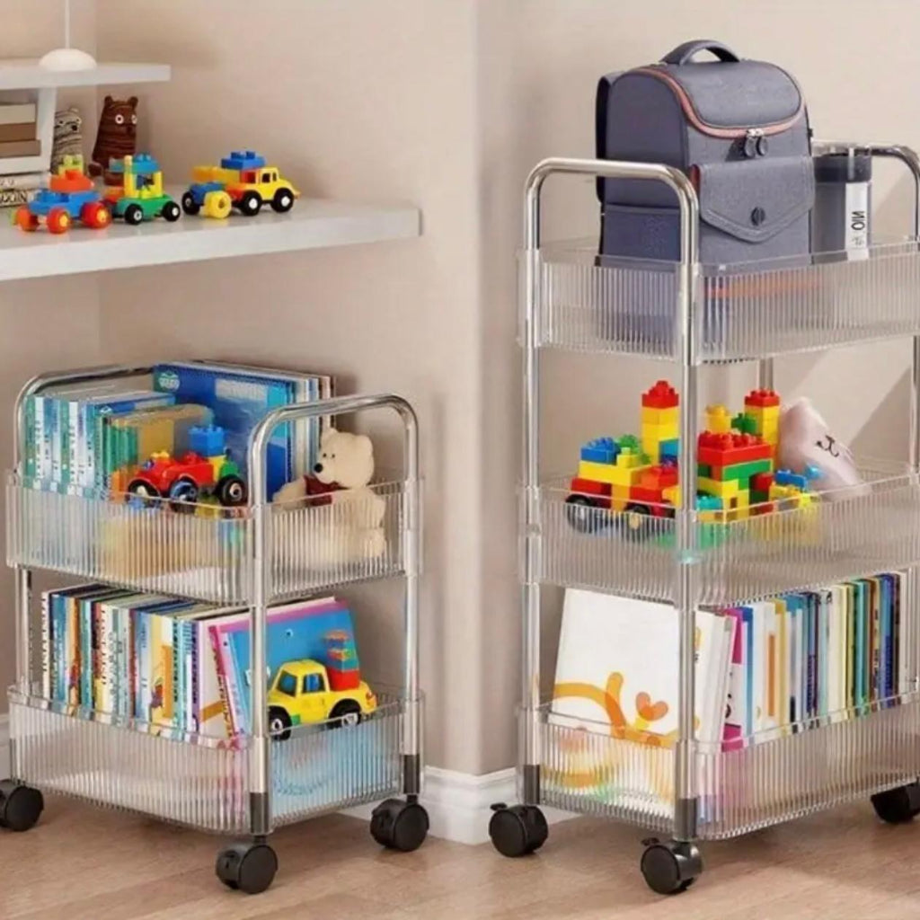 3-Tier Transparent Acrylic Storage Cart with Wheels – Multi-Layer Organizer for Bathroom