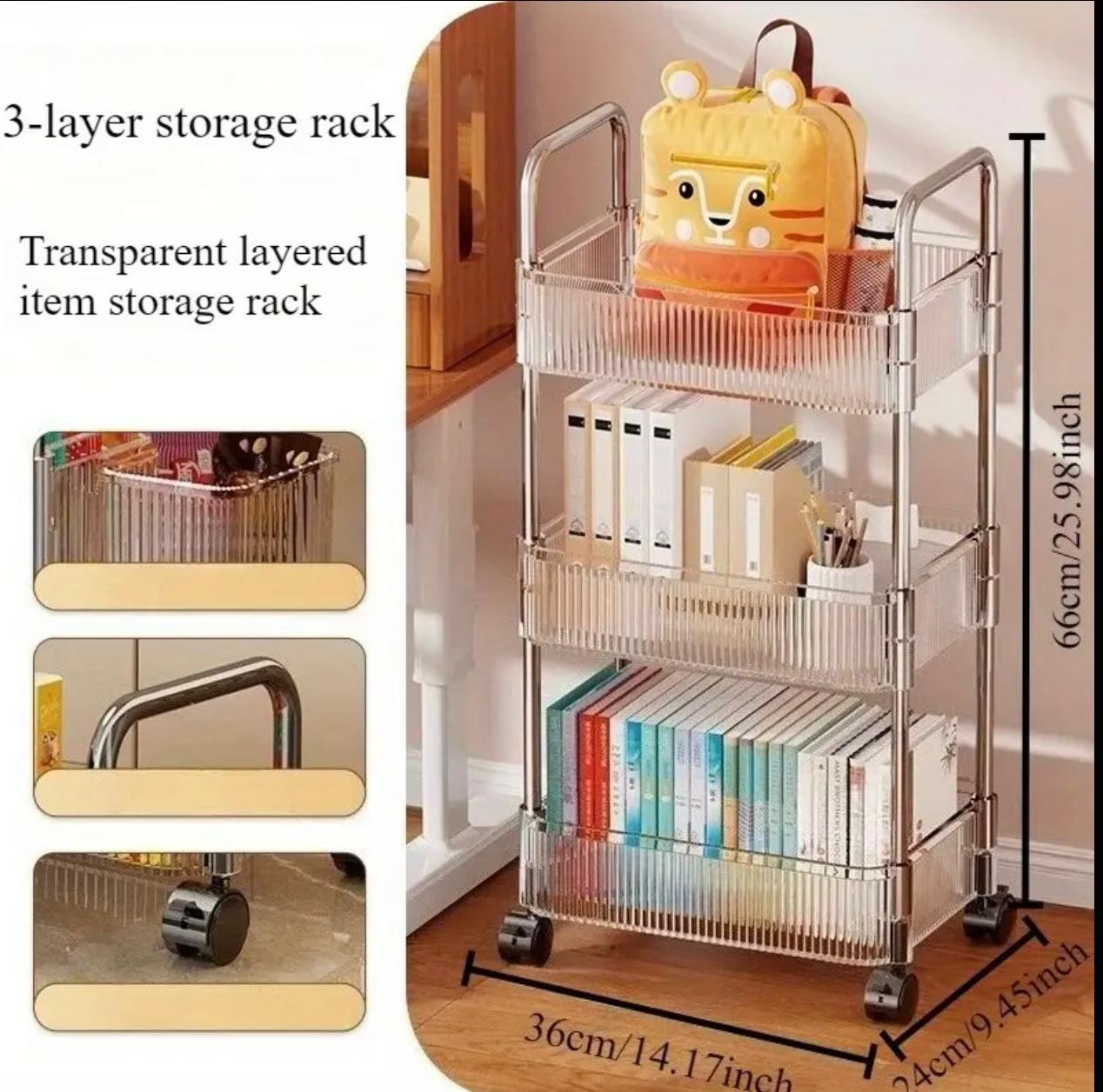 3-Tier Transparent Acrylic Storage Cart with Wheels – Multi-Layer Organizer for Bathroom