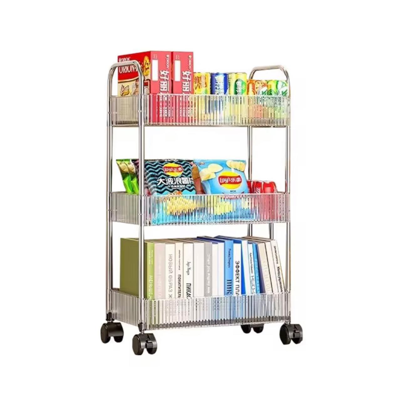3-Tier Transparent Acrylic Storage Cart with Wheels – Multi-Layer Organizer for Bathroom