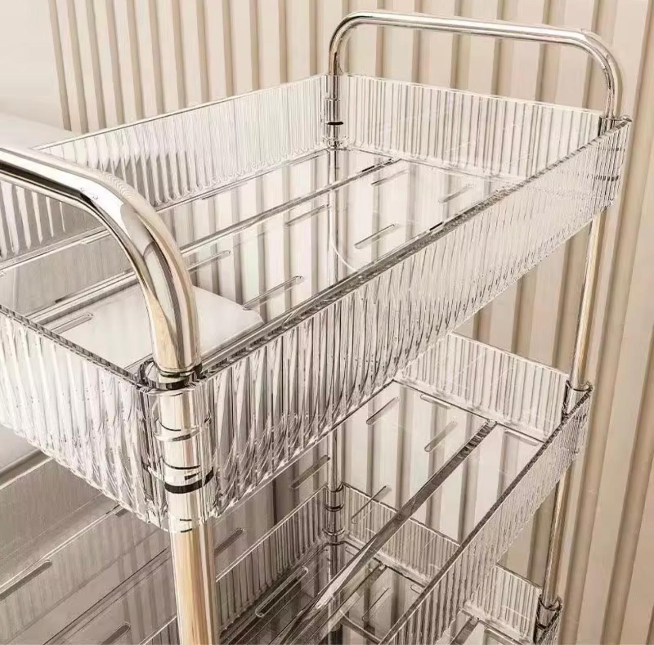 3-Tier Transparent Acrylic Storage Cart with Wheels – Multi-Layer Organizer for Bathroom
