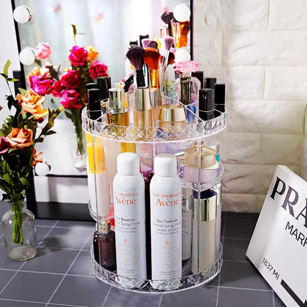 Rotating Makeup Organizer with Adjustable Shelves – 360° Cosmetic Storage Box