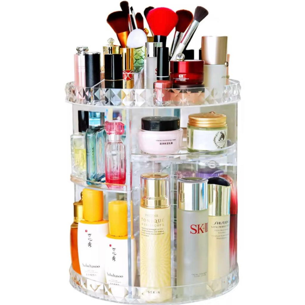 Rotating Makeup Organizer with Adjustable Shelves – 360° Cosmetic Storage Box