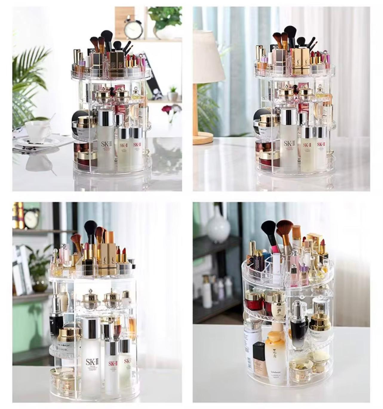 منظم مكياج دوار مع أرفف قابلة للتعديل - صندوق تخزين مستحضرات التجميل بزاوية 360 درجة