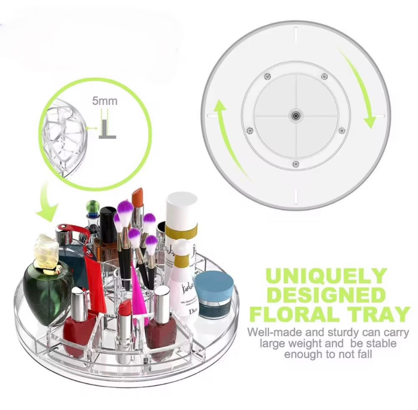 منظم مكياج دوار مع أرفف قابلة للتعديل - صندوق تخزين مستحضرات التجميل بزاوية 360 درجة
