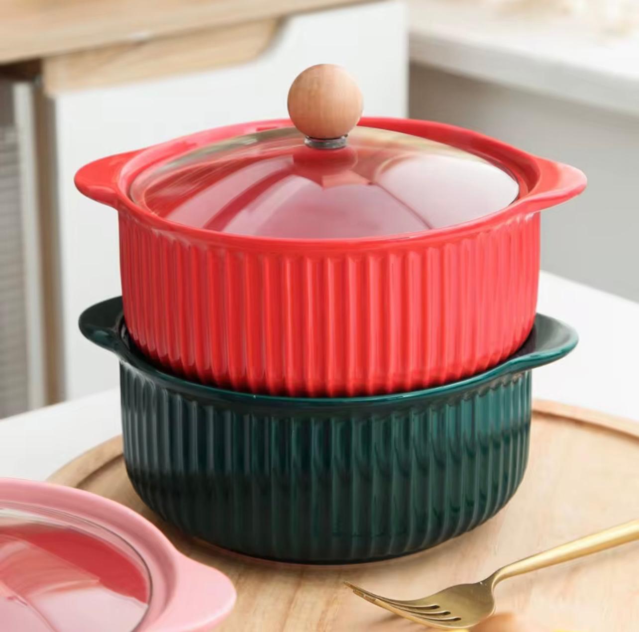 Ceramics Bowl with Lid Cookware Set for Kitchen Ware Cooking Pot with Soup Pot Set..