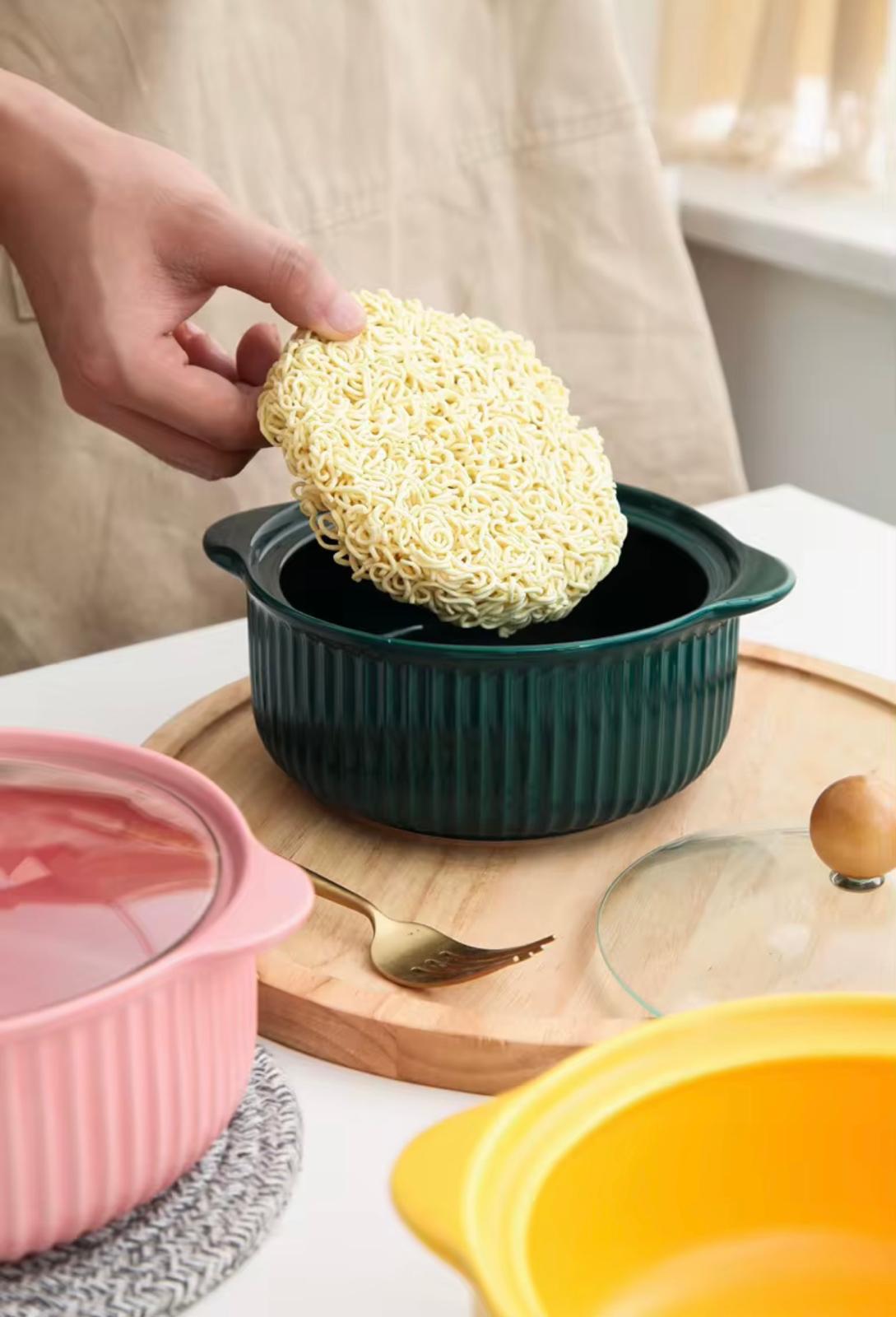 Ceramics Bowl with Lid Cookware Set for Kitchen Ware Cooking Pot with Soup Pot Set..