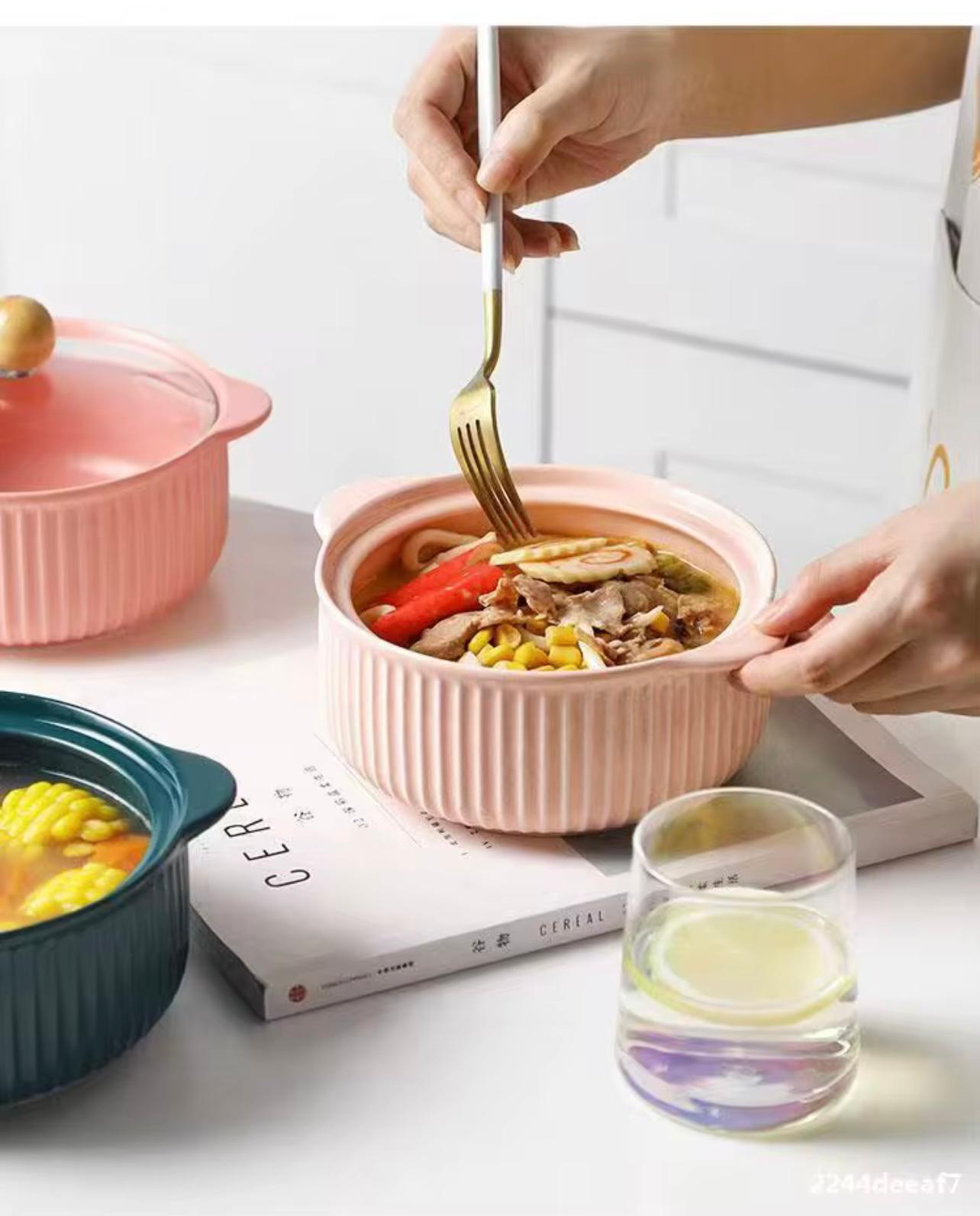 Ceramics Bowl with Lid Cookware Set for Kitchen Ware Cooking Pot with Soup Pot Set..