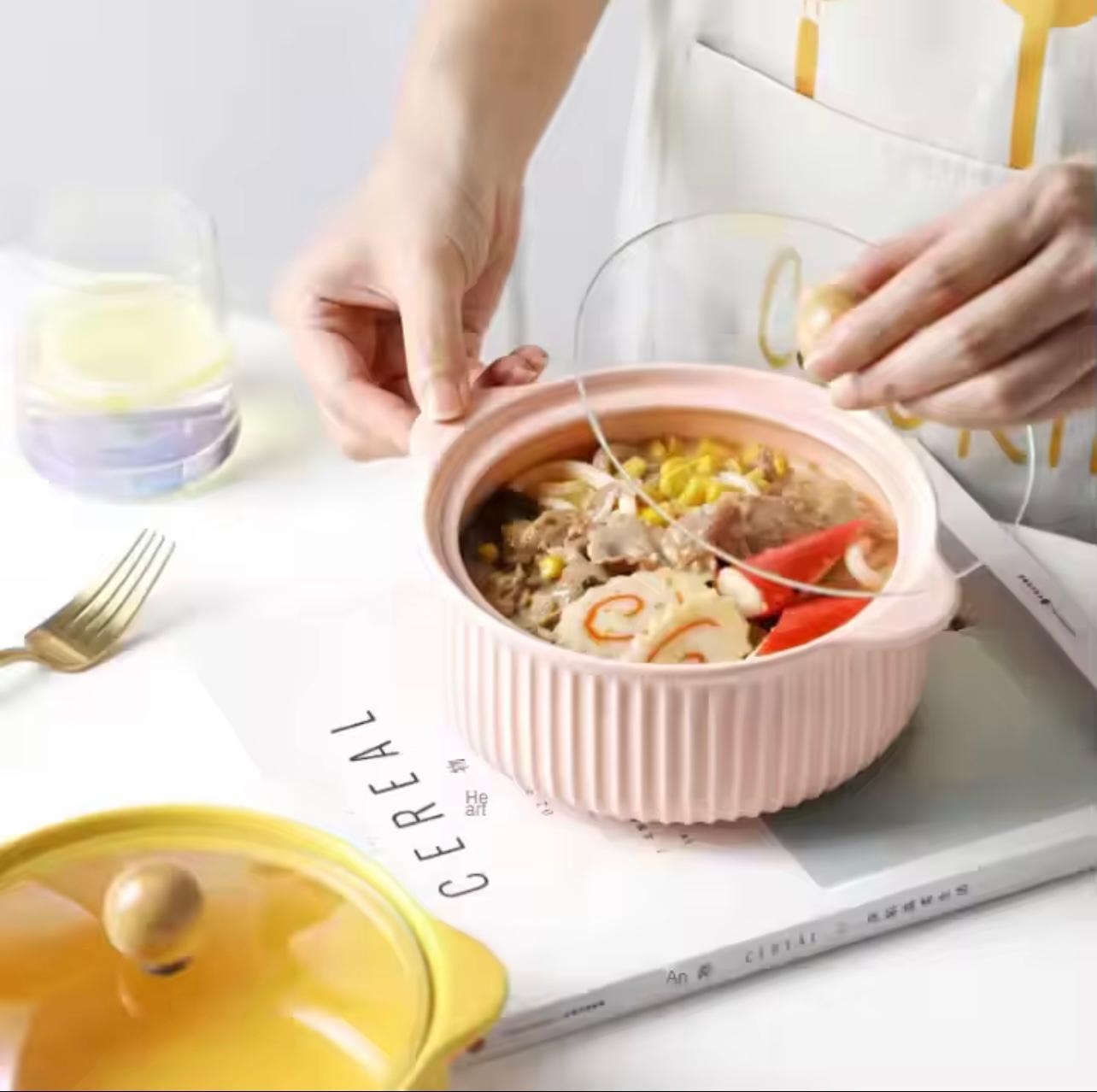 Ceramics Bowl with Lid Cookware Set for Kitchen Ware Cooking Pot with Soup Pot Set..