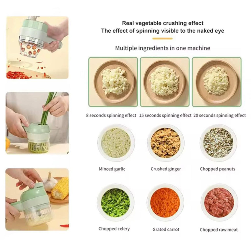 مفرمة طعام كهربائية 4 في 1، أداة مطبخ محمولة لاسلكية للفواكه والخضروات واللحوم