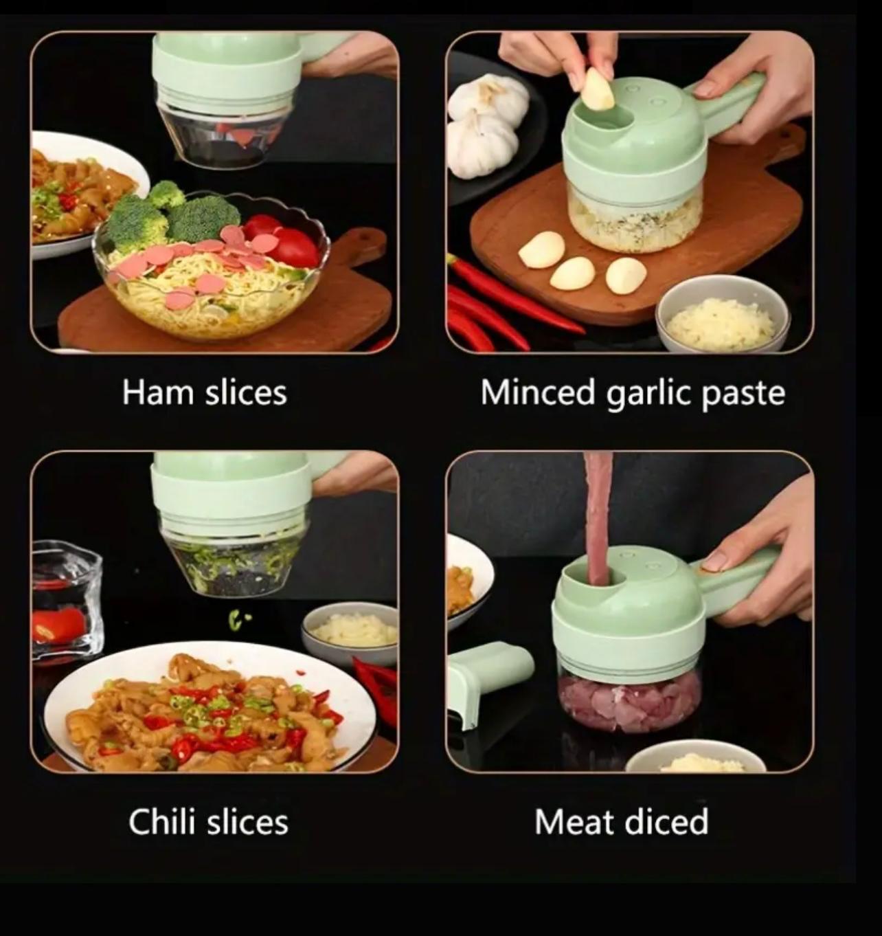 مفرمة طعام كهربائية 4 في 1، أداة مطبخ محمولة لاسلكية للفواكه والخضروات واللحوم