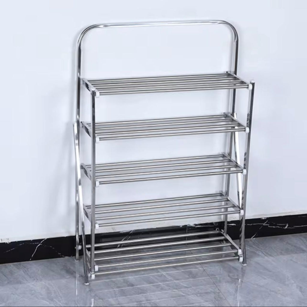 رف أحذية من الفولاذ المقاوم للصدأ مكون من 5 طبقات - منظم أحذية موفر للمساحة (ارتفاع 92 × عرض 57 سم)