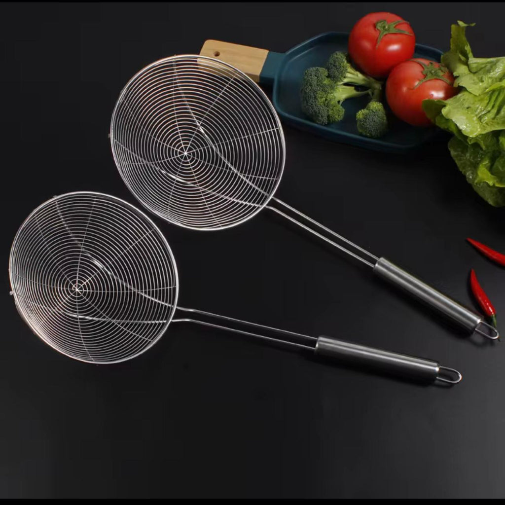 مغرفة مصفاة عنكبوت من الفولاذ المقاوم للصدأ - أداة طبخ متينة للمطبخ