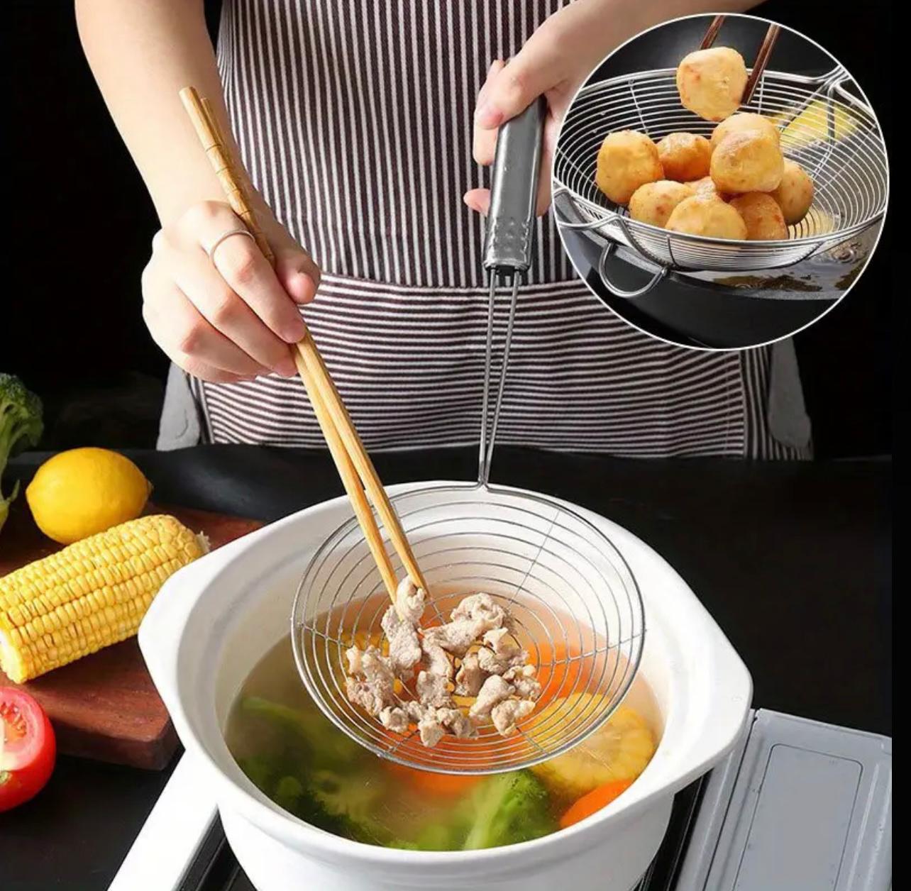 مغرفة مصفاة عنكبوت من الفولاذ المقاوم للصدأ - أداة طبخ متينة للمطبخ