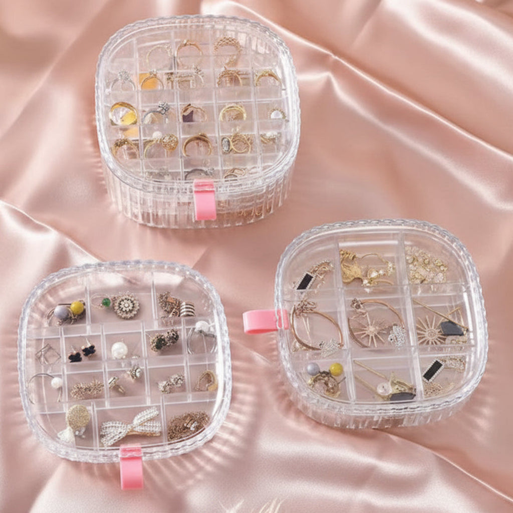 Portable Jewelry Box – Multi-Layer Storage for Earrings, Rings, Necklaces & Bracelets