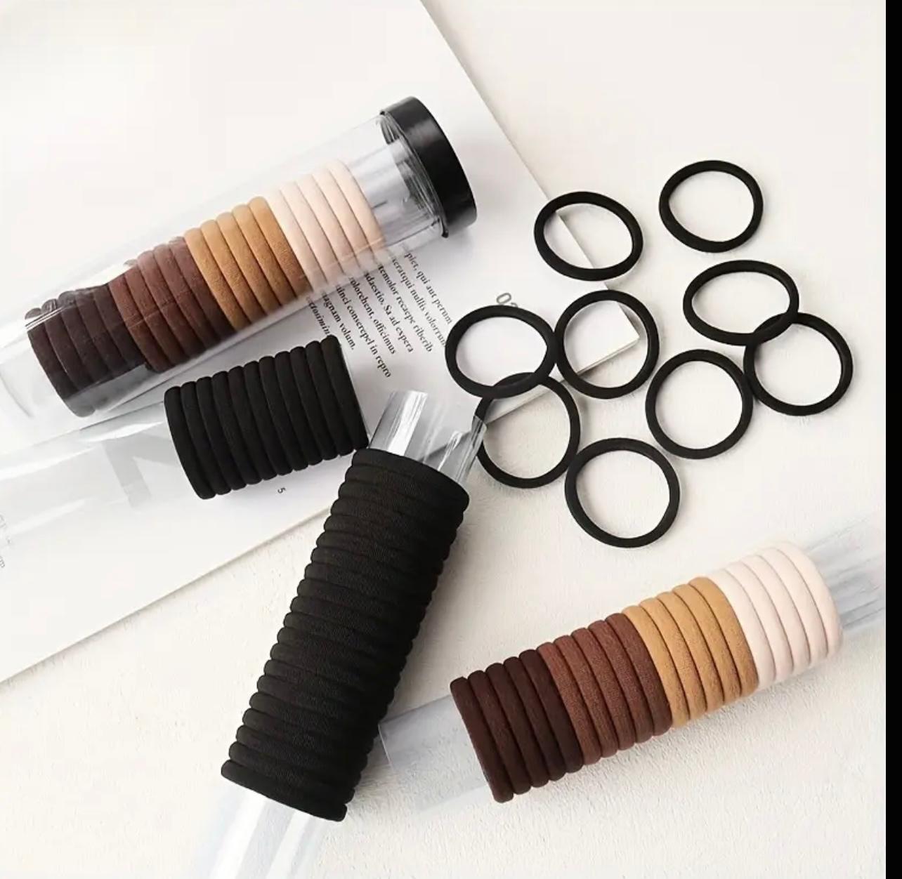 30pcs Black Elastic Hair Loops – Trendy Ponytail Holders for Women & Girls