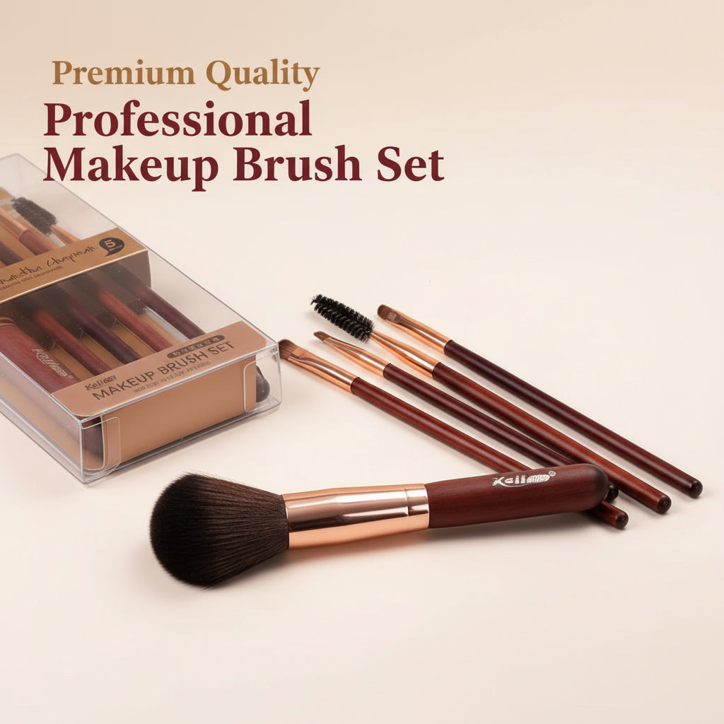 5-Piece Professional Makeup Brush Set – Nylon Bristle Brushes with Resin Handles