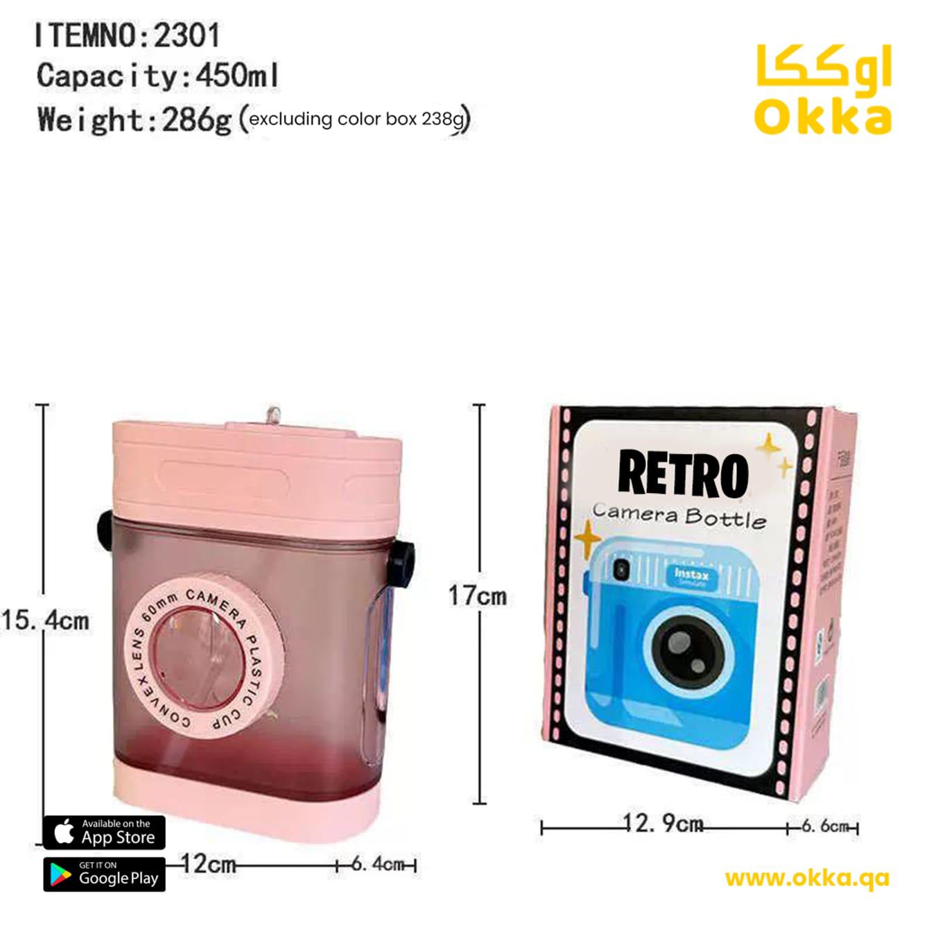 New Retro Camera Creative Water Cup Girl and Boy Gift Portable Summer Children Plastic Water Bottle with Shoulder Strap
