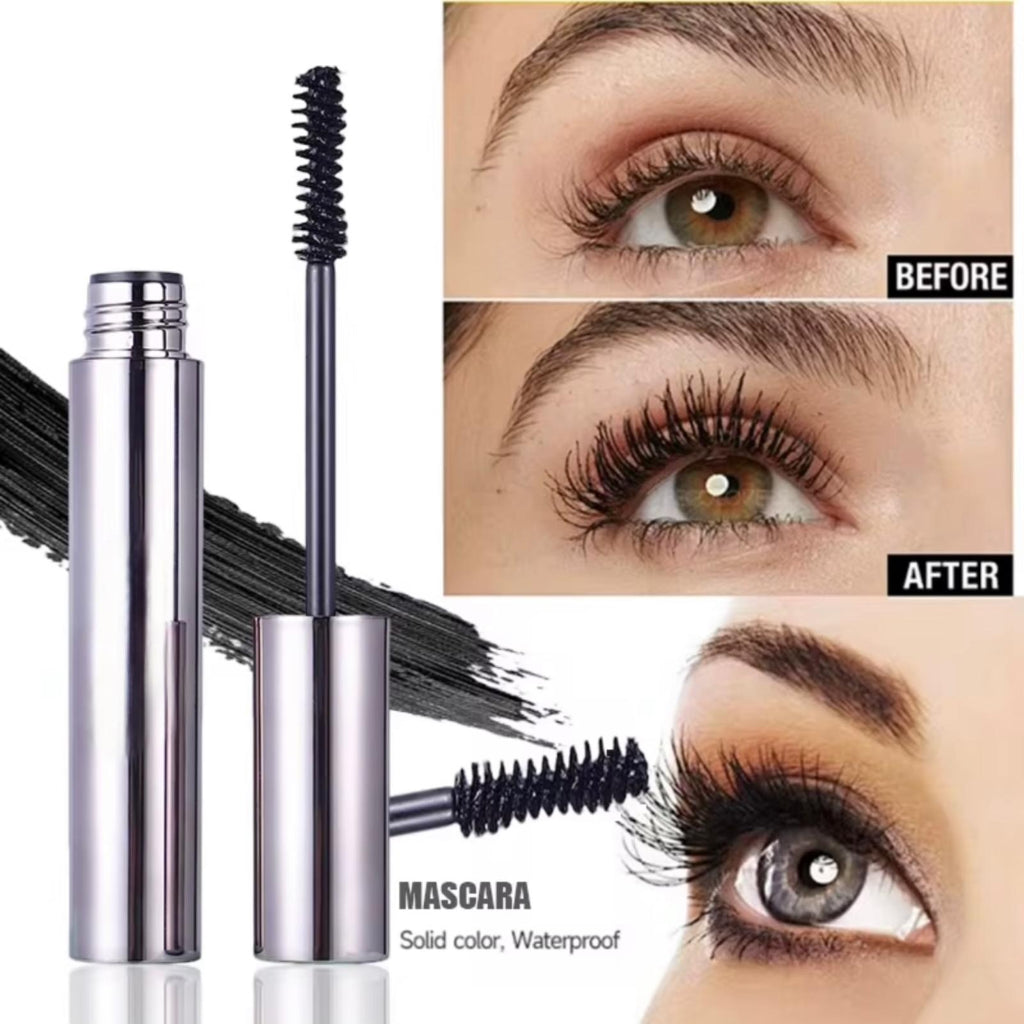 Private Label Long-Lasting Black Mascara – Metal Silver Plating Package with 360° Self-Angled Threaded Brush