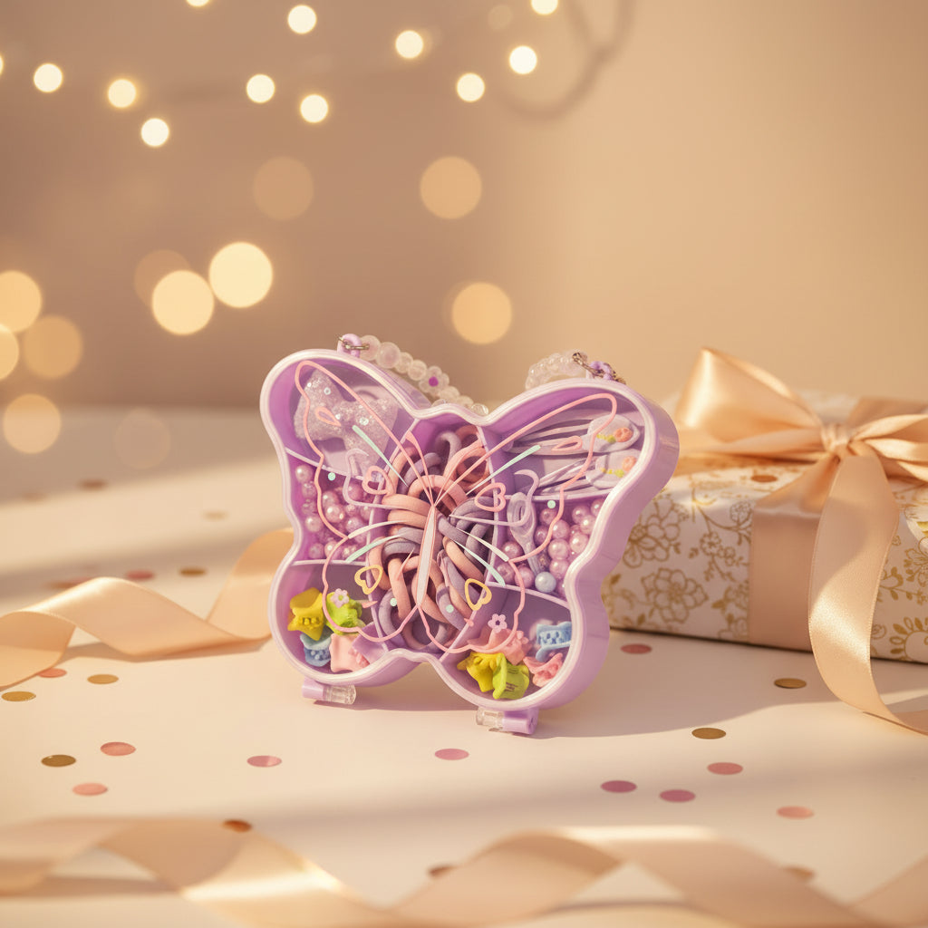 Butterfly Shaped Kids Hair Accessories Box โ Cute & Colorfulย Set,Kids gift set