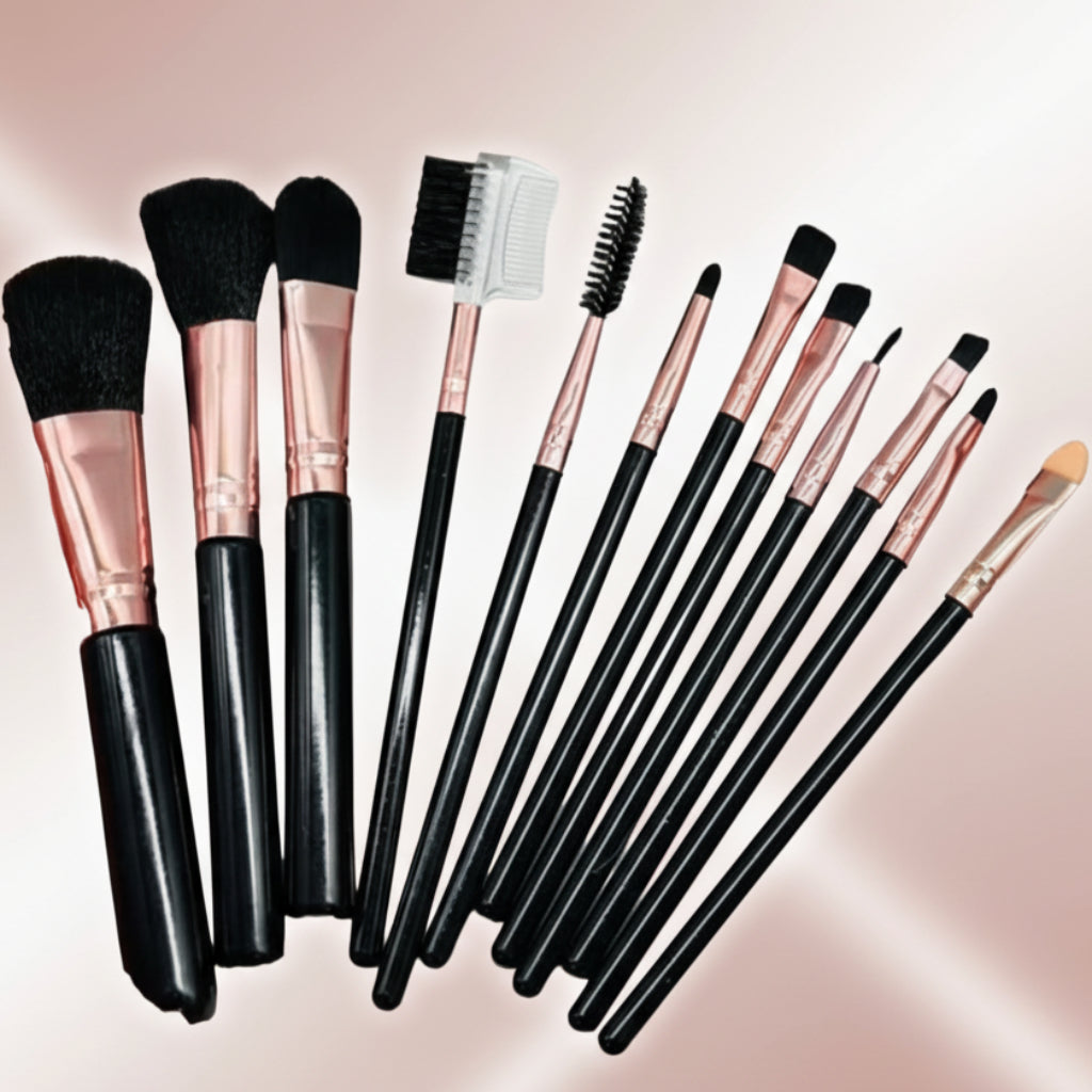 مجموعة فرش مكياج احترافية مكونة من 12 قطعة - فرش صناعية ممتازة للوجه والعينين