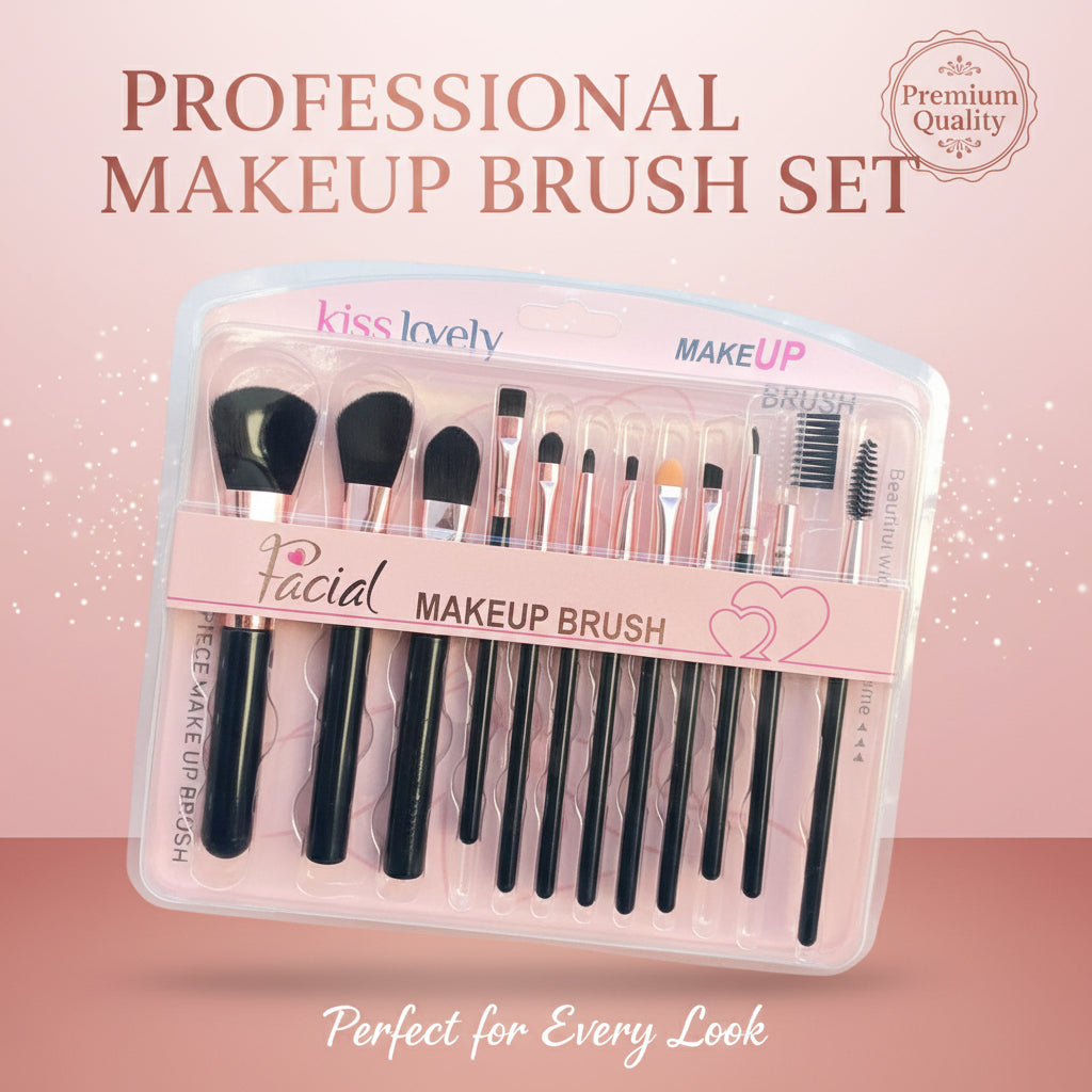 مجموعة فرش مكياج احترافية مكونة من 12 قطعة - فرش صناعية ممتازة للوجه والعينين