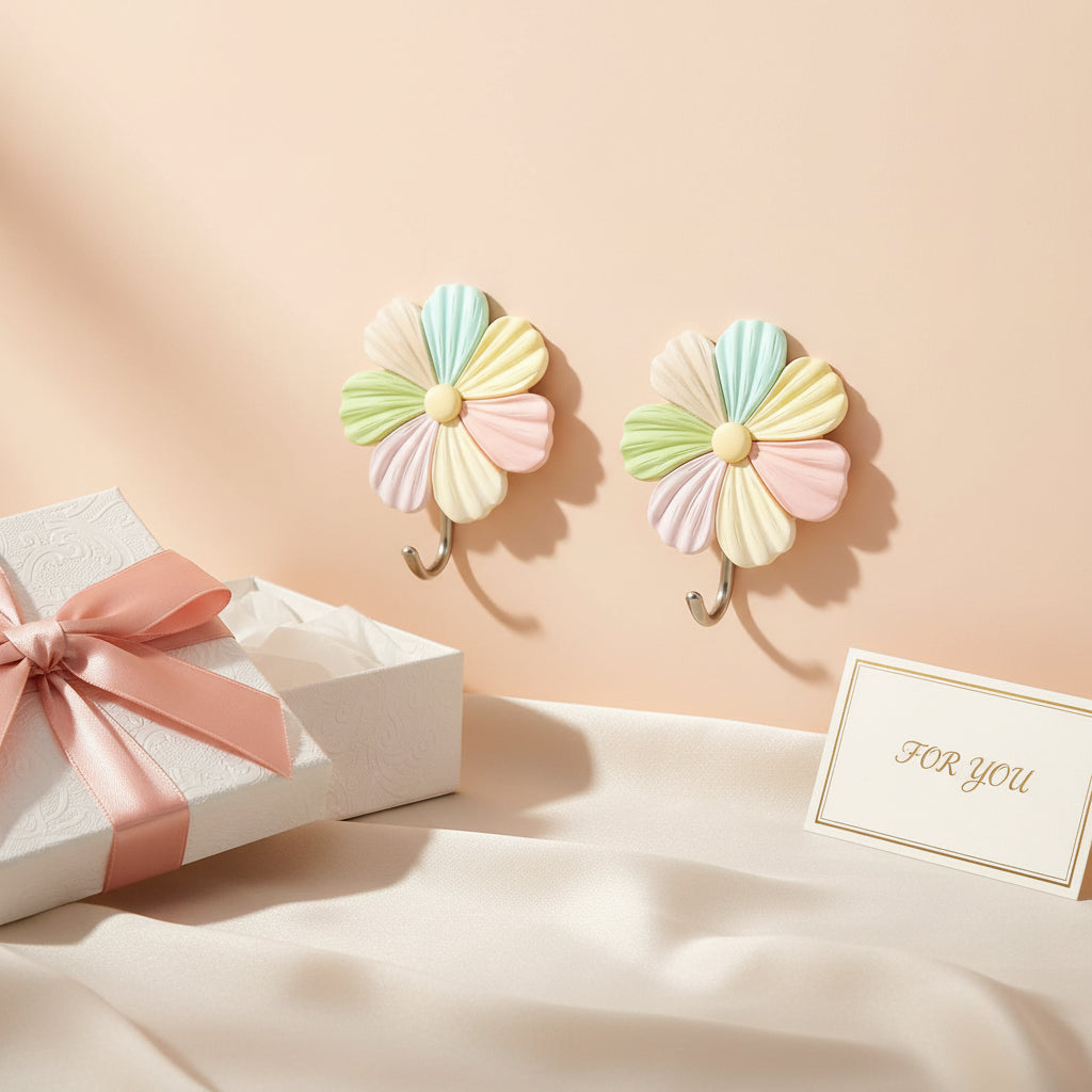 2-Piece Flower-Shaped Wall Hooks โ No-Drill Adhesive Towel & Robe Hooks for Kitchen & Bedroom