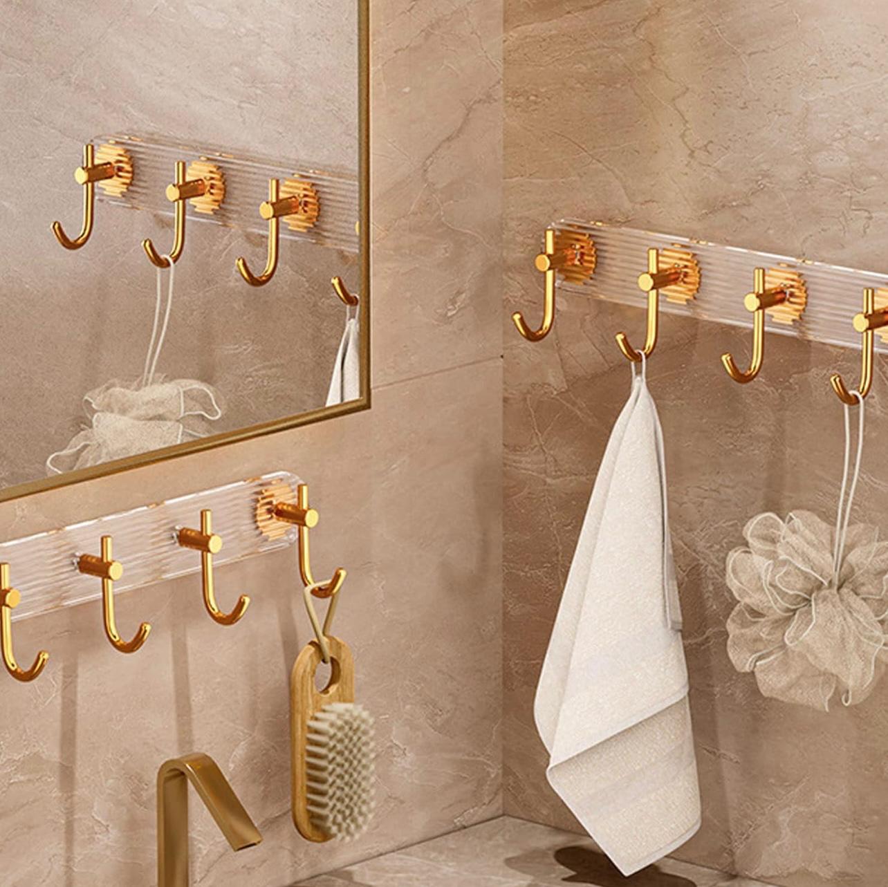 حامل معطف مثبت على الحائط بـ 6 خطافات - شماعة لاصقة حديثة من الأكريليك والألومنيوم للملابس والمناشف والمفاتيح والحقائب