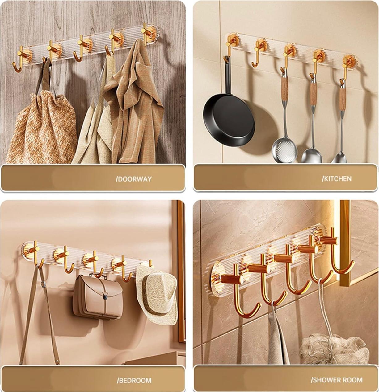 حامل معطف مثبت على الحائط بـ 6 خطافات - شماعة لاصقة حديثة من الأكريليك والألومنيوم للملابس والمناشف والمفاتيح والحقائب