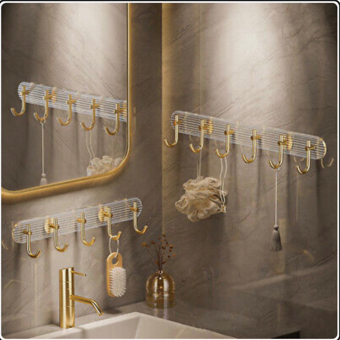 حامل معطف مثبت على الحائط بـ 6 خطافات - شماعة لاصقة حديثة من الأكريليك والألومنيوم للملابس والمناشف والمفاتيح والحقائب