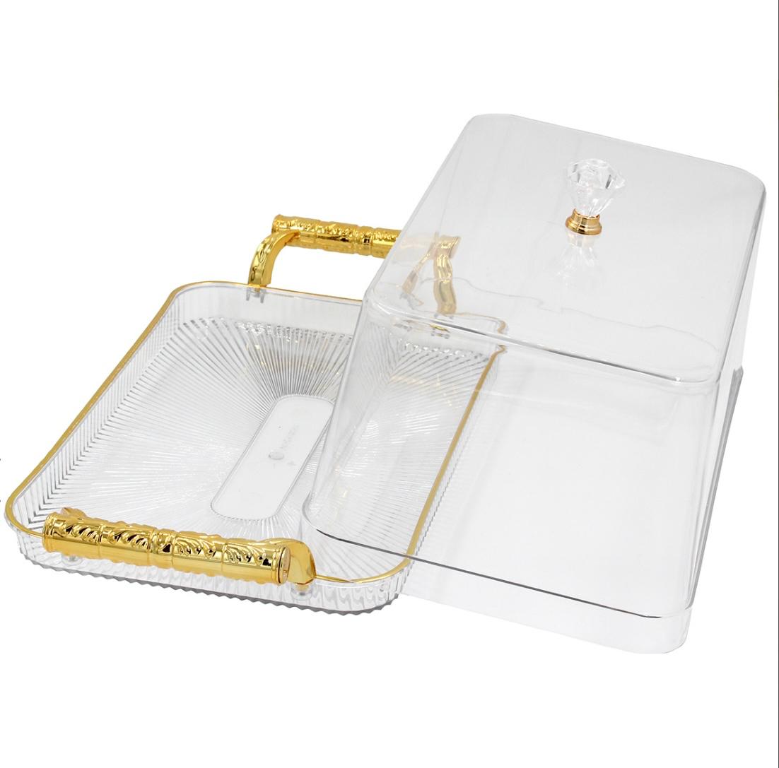 أطباق فواكه على شكل أطباق حلوى شفافة قابلة للتخصيص مع غطاء لغرفة المعيشة وطاولة القهوة وصينية الكيك مع قاعدة