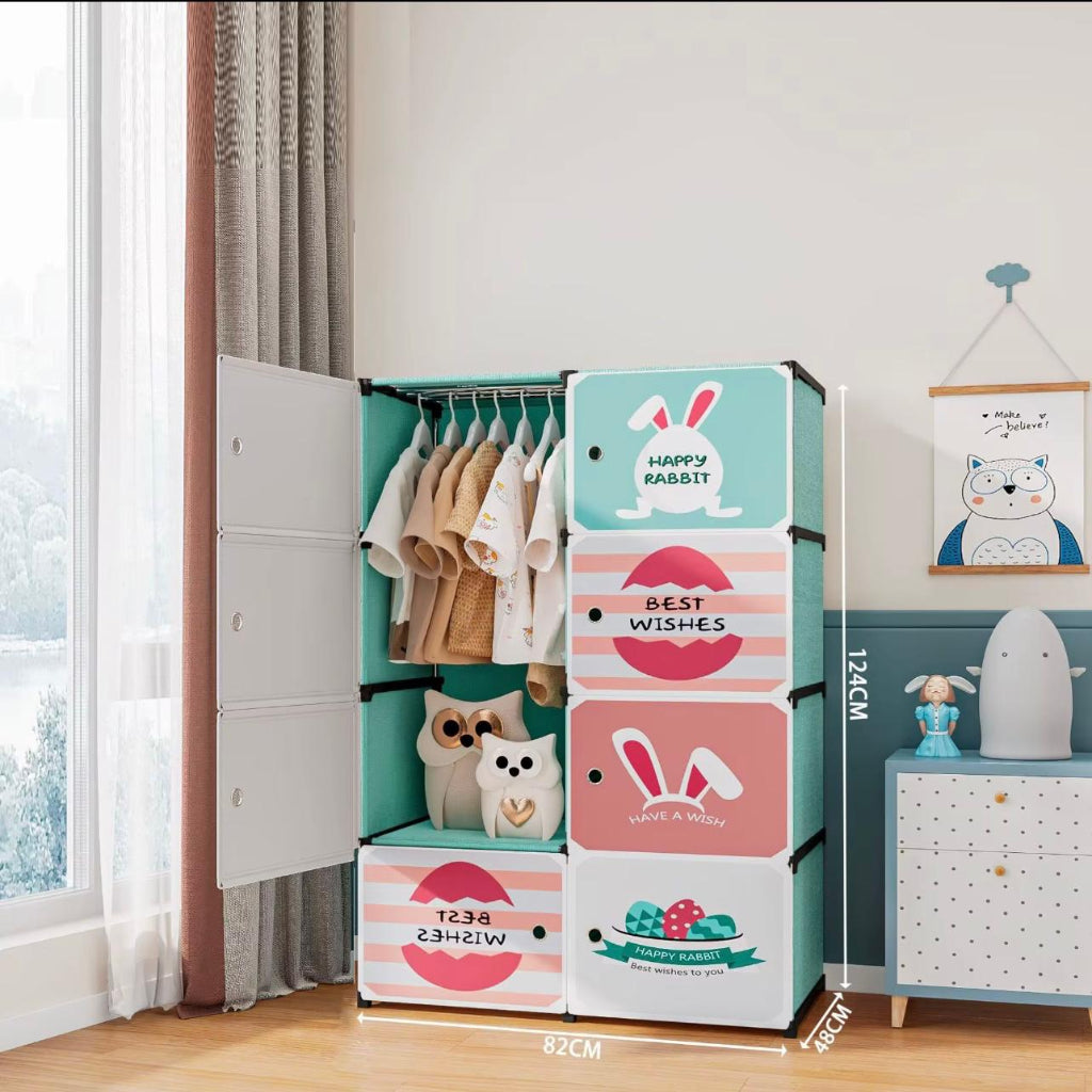 Cartoon Plastic Children's Wardrobe Foldable Baby Cabinet Storage Cloth blanket Wardrobe With Magnetic Suction Door