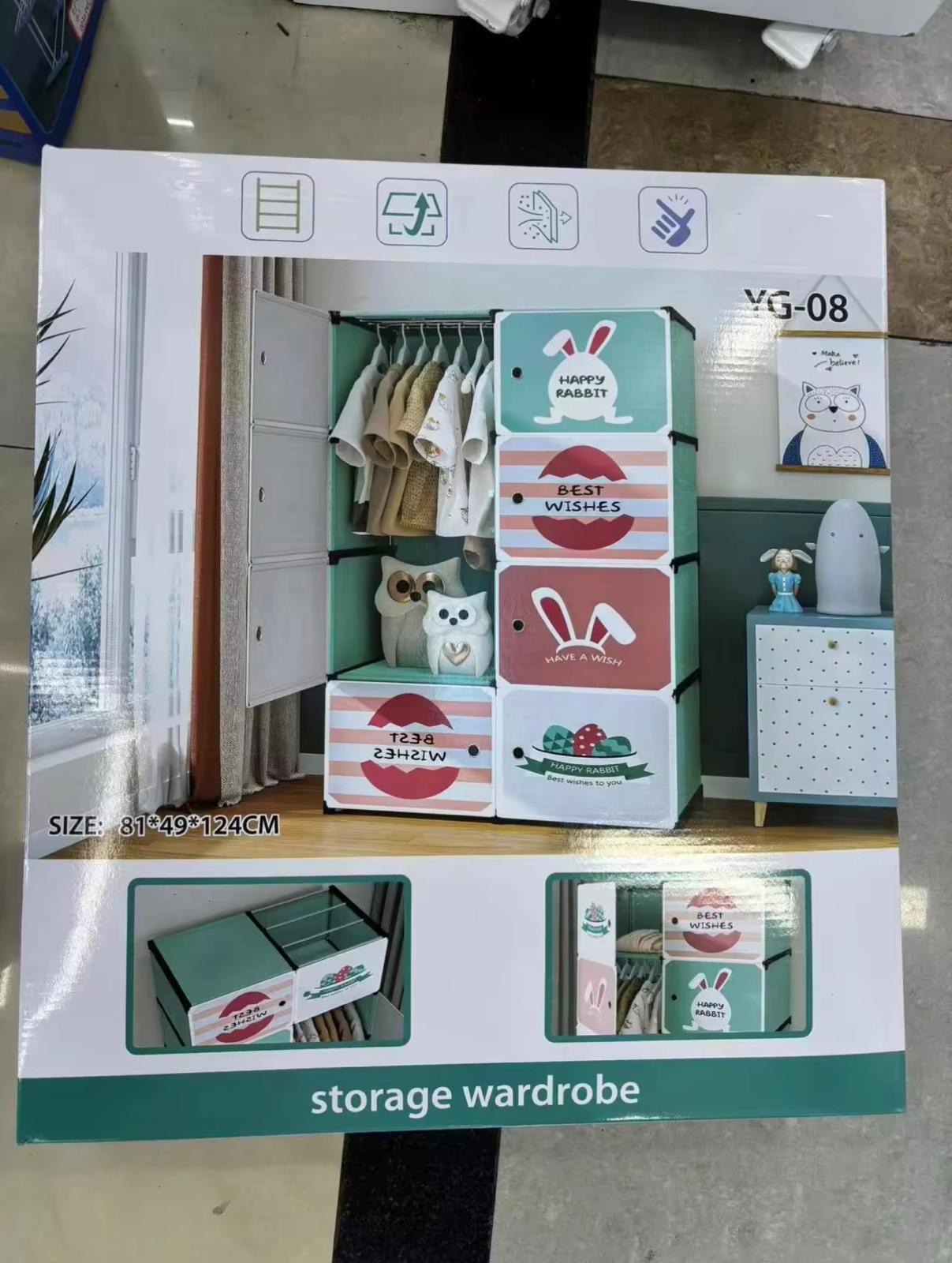 خزانة ملابس أطفال من البلاستيك الكرتوني قابلة للطي وخزانة ملابس وبطانية تخزين من القماش مع باب شفط مغناطيسي