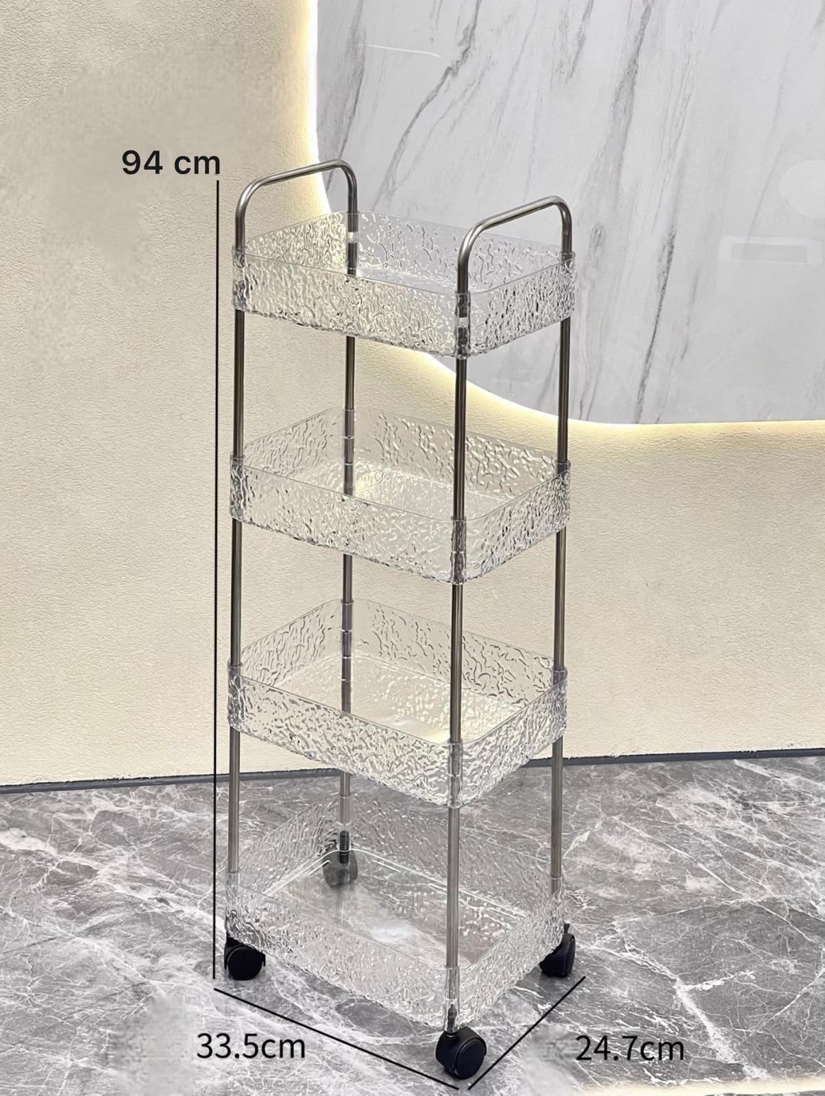 4-Layer Acrylic Rolling Storage Cart – Space-Saving Trolley with 360° Swivel Wheels for Bathroom & Kitchen