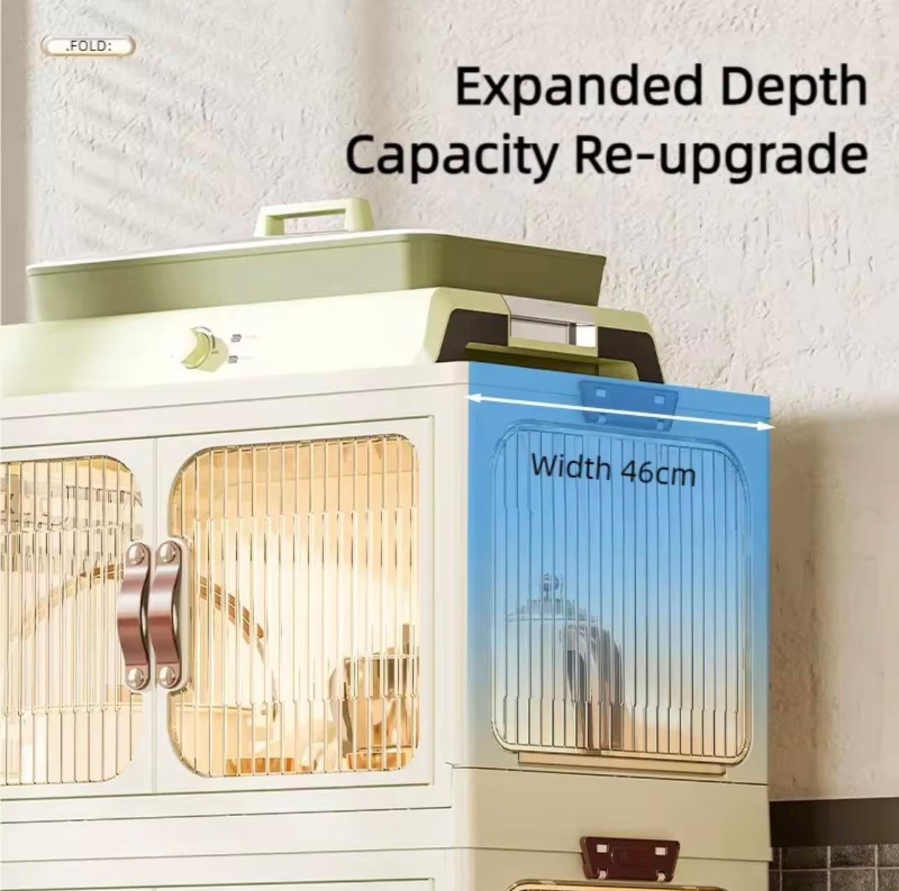 صندوق تخزين قابل للطي بعجلات مكون من 5 طبقات - منظم كبير مغطى وقابل للتكديس للملابس والألعاب والبطانيات