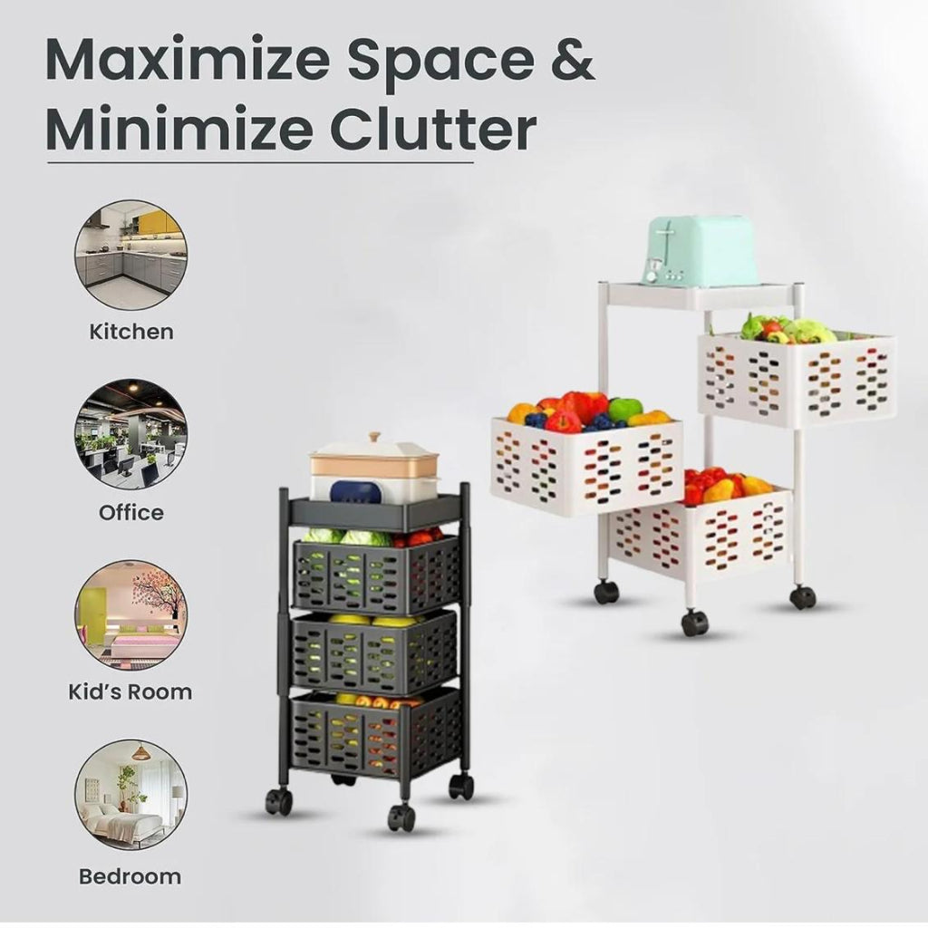 3 Tier Rotating Storage Kitchen Rack Shelf, Fruit Vegetable OrganizerĀ UtilityĀ Cart,Home oraganization
